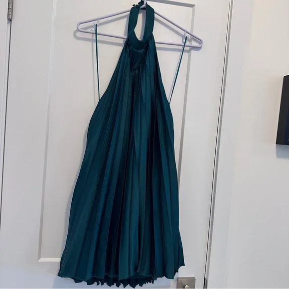 Abercrombie & Fitch Green Giselle Pleated Trapeze Halter Mini Dress Size MP - Picture 6 of 13